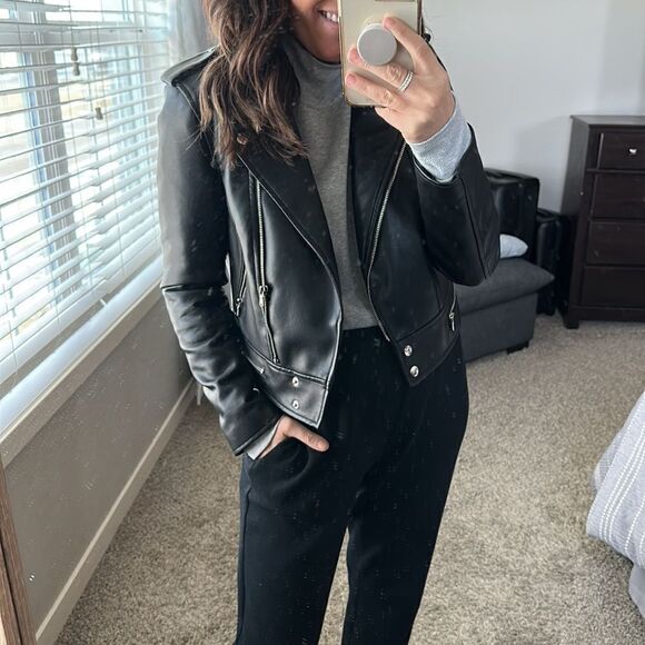 Black faux leather Moto jacket - Picture 2 of 5